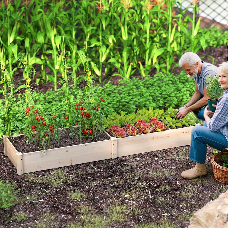 Costway Wooden Raised Garden Bed, Elevated Patio Planter with 2/7 - Natural