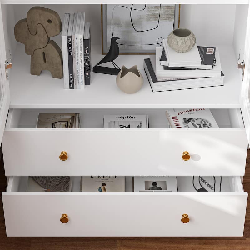 Glass Cabinet 70.1"White Display Curio Storage Cabinet with Glass Door