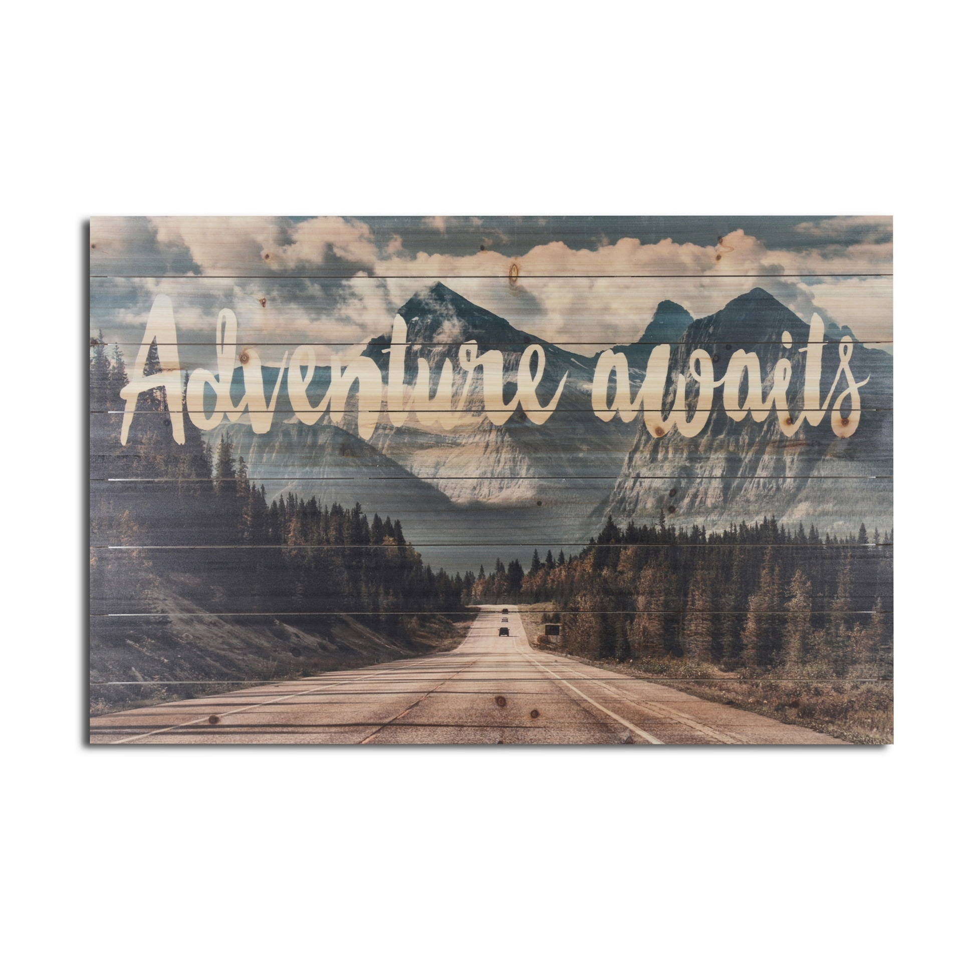 Adventure Awaits Wooden Style Outdoor Activities Arrow Plaque Metal Wall Sign 
