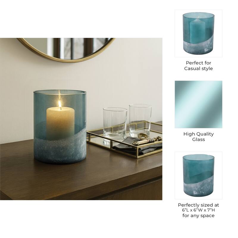 Glass Frosted Bottom Hurricane Candle Holder - Blue