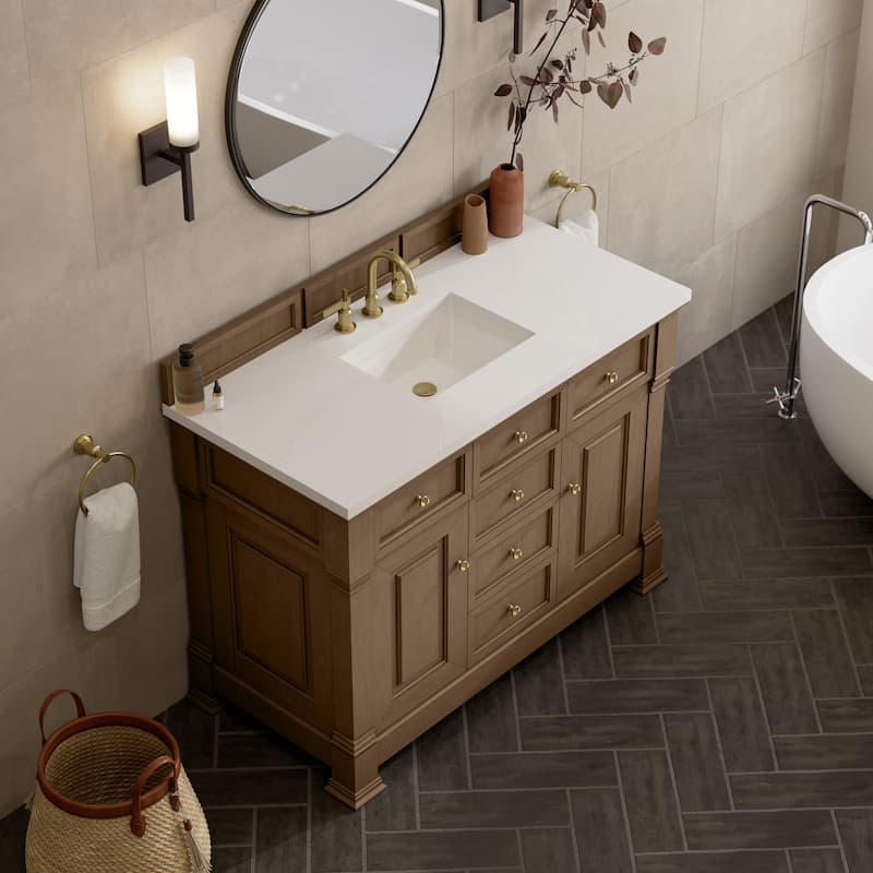 Brookfield 48" Single Vanity, Pecan - White Zeus - 8" WS