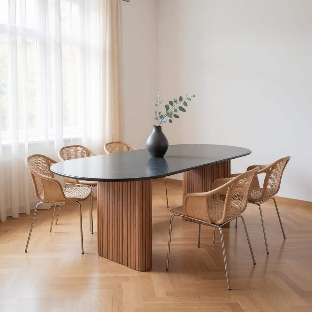 HomeRoots 79" Black and Walnut Wood Double Pedestal Base Oval Dining Table - 79.00 in. x 29.90 in. x 40.00 in.