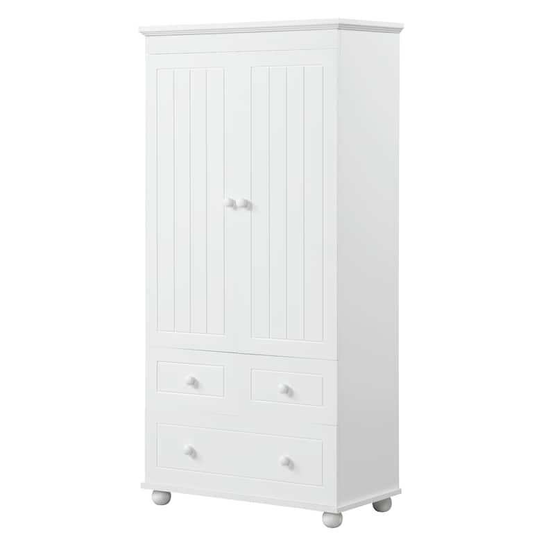 Roomfitters Tall Storage Cabinet with Three Drawers Ideal for Bathroom or Office, Vertical MDF Organizer, White
