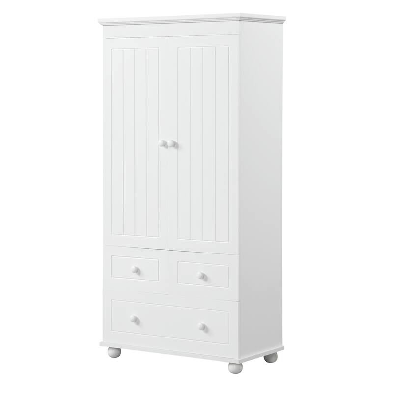 Versatile Freestanding Vertical Stripe Storage Cabinet with Cnclosed 2 Doors Cabinet, 3 Drawers and Adjustable Shelf