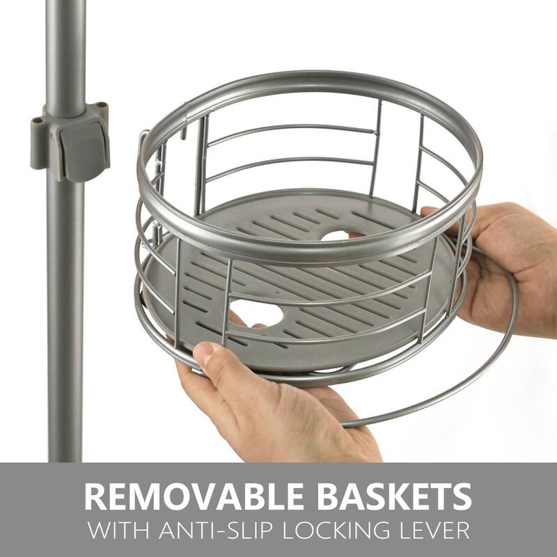 Utopia Alley Rust-Resistant Tension Pole Shower Caddy, 3 Baskets & Soap Tray Shelf