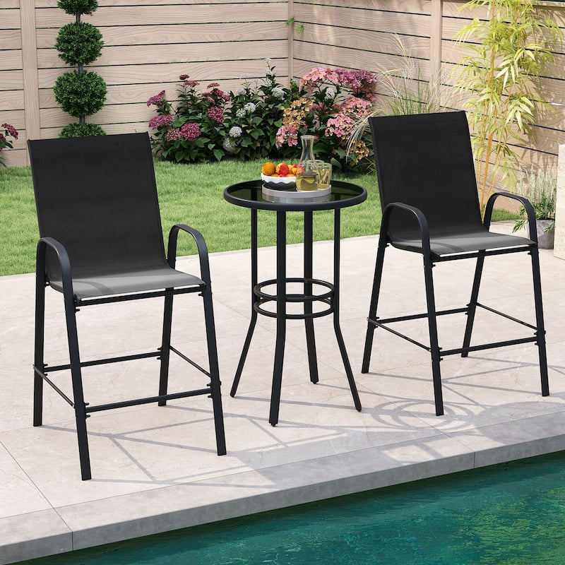 29" Outdoor Bar Stools Set 2 Fabric High Back Chairs with Metal Frame for Decks and Porches - 24.5" x 30" x 51"