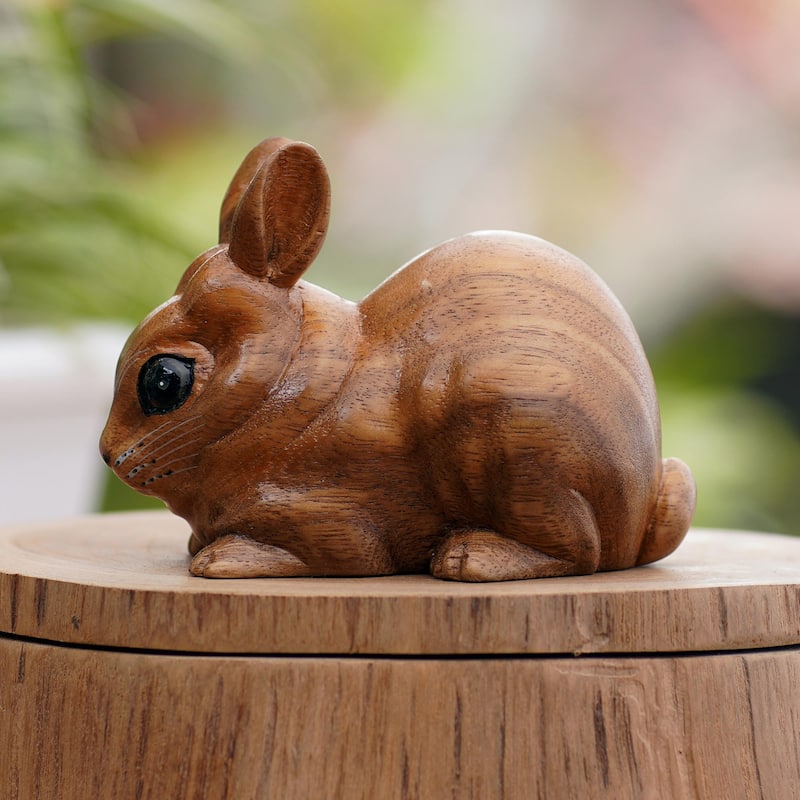 Novica Handmade Chubby Bunny Wood Statuette