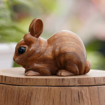 Novica Handmade Chubby Bunny Wood Statuette