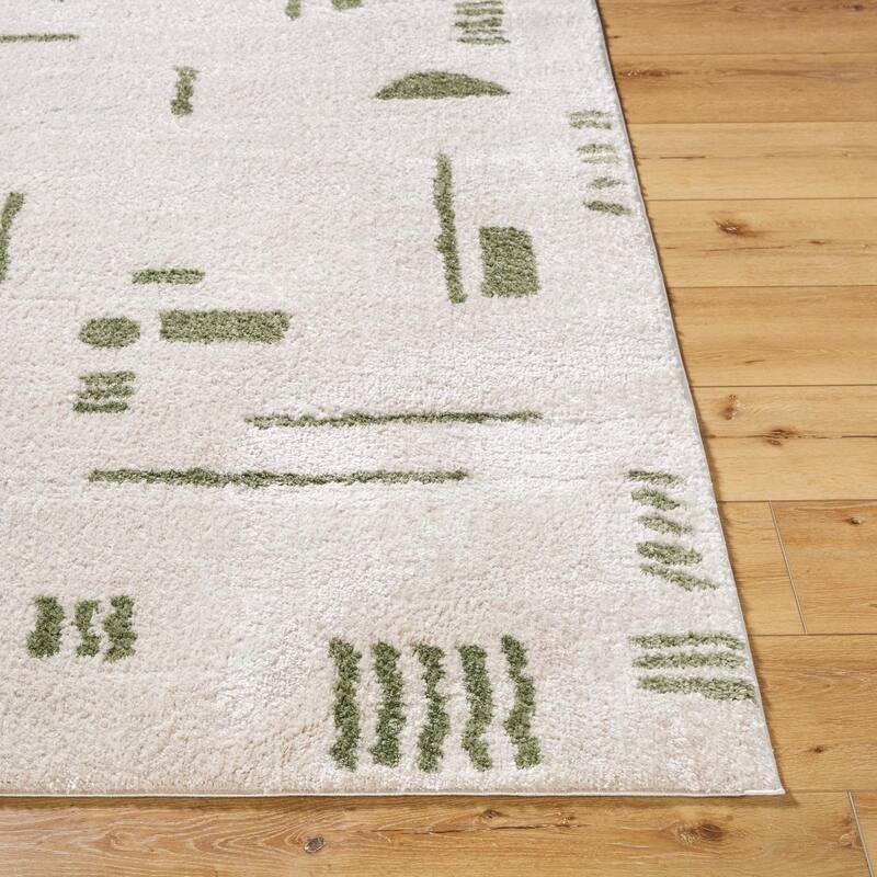 Livabliss Scandinavian Fossay Shag Stripe Washable Area Rug - 2'7" x 7'3" - Light Beige/ Grass Green
