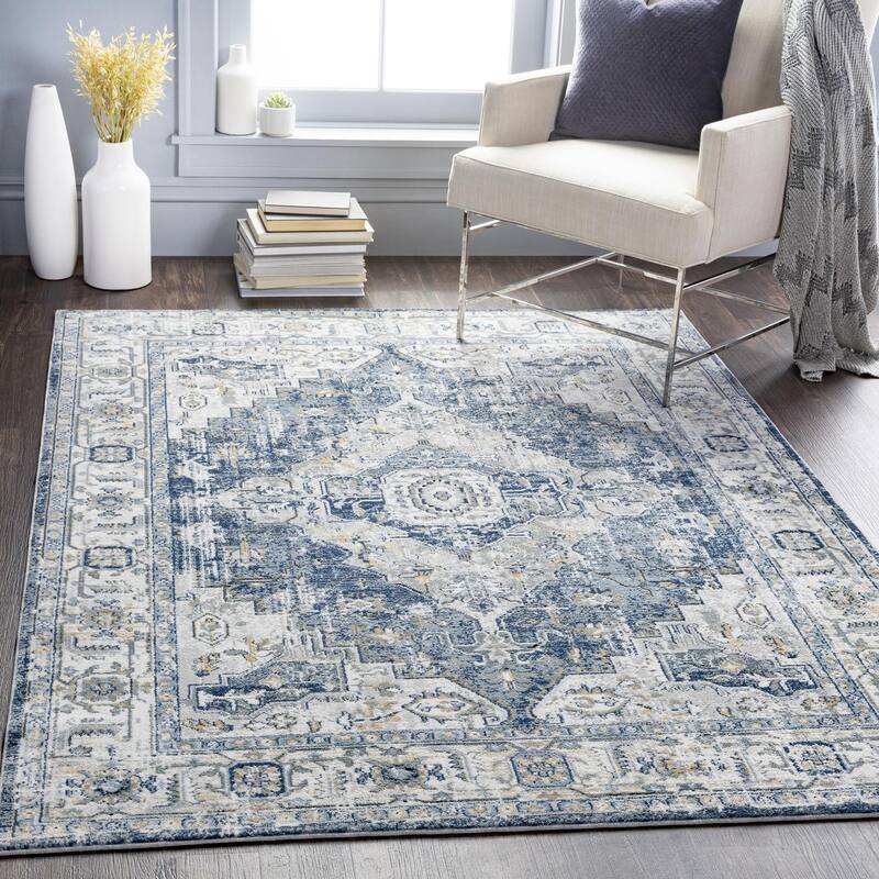 Livabliss Jolie Transitional Medallion Area Rug - Dark Blue - 5' 3" x 7' 3"