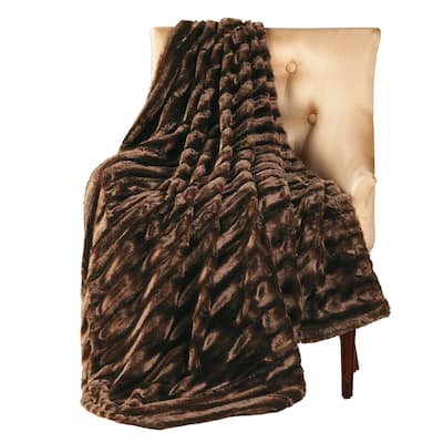 Striped Fake Mink Fur Throw Blanket