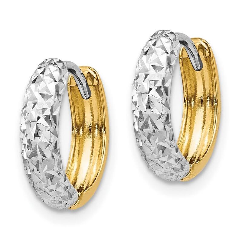 Curata 14k Two-Tone Gold Diamond-Cut Hinged Huggies Hoop Earrings