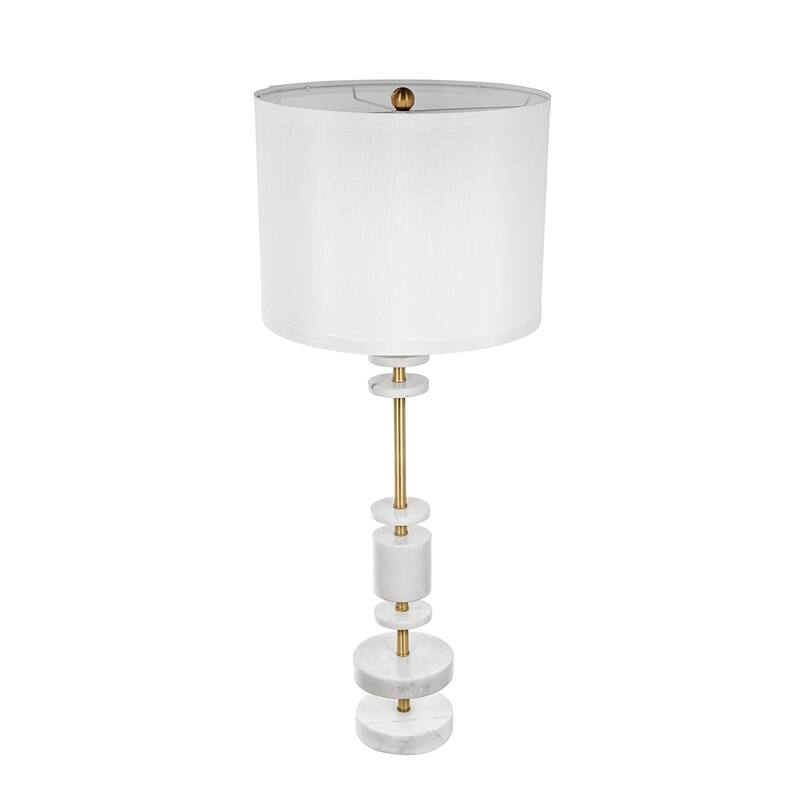 Marble Table Lamp with Brass Frame and White Fabric Shade Modern Vintage Style