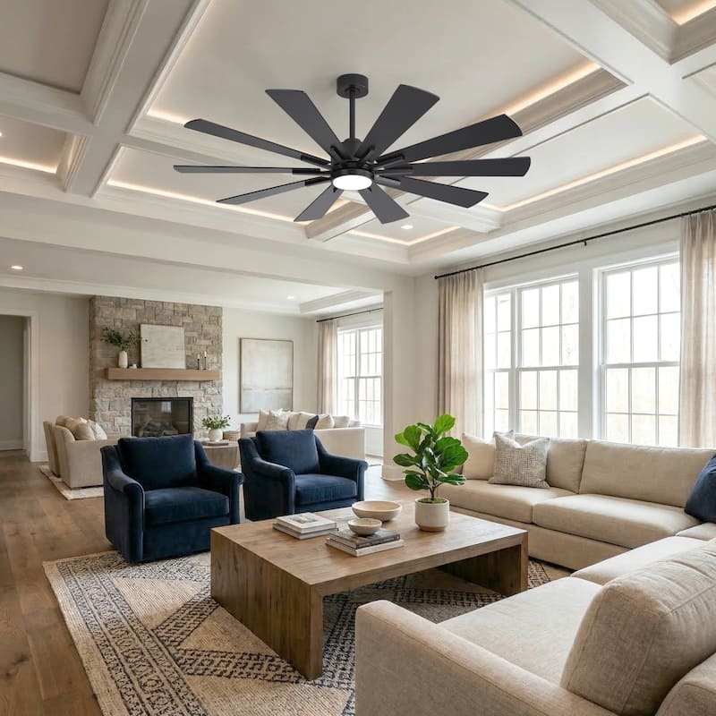 62"/72" Reversible 10-Blade Large LED Ceiling Fan with Light and Remote