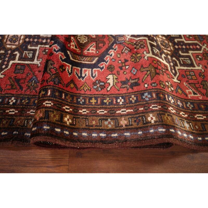Geometric Gharajeh Persian Runner Rug Handmade Tribal Red Wool Carpet - 2'5"x 9'5"