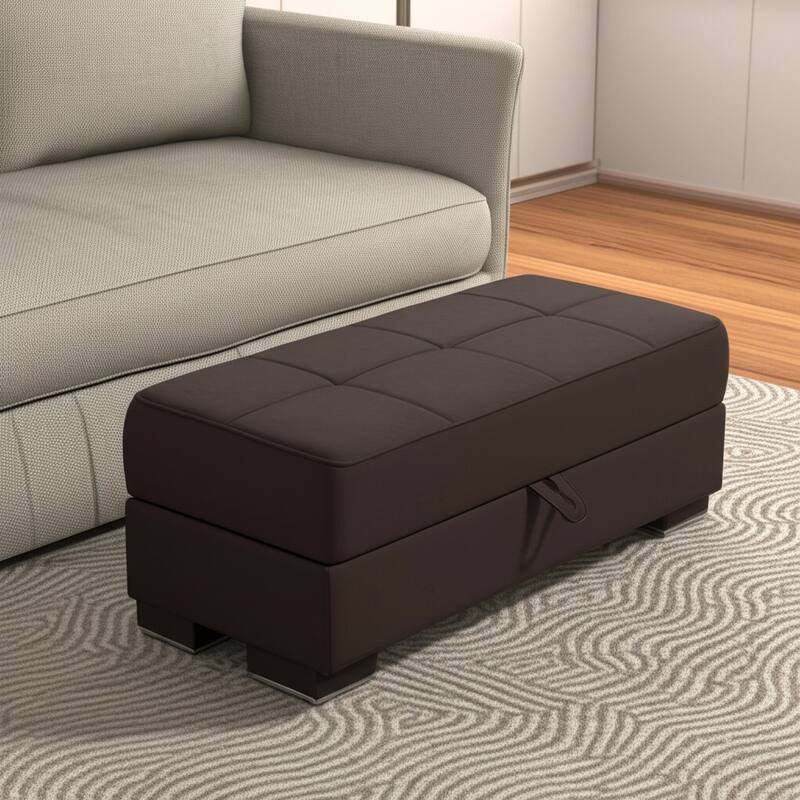 HomeRoots 50" Brown Faux Leather Tufted Storage Ottoman - Brown - 50' X '19' X '20