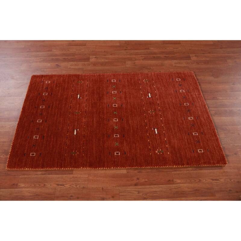 Hand Knotted Oriental 100% Wool Carpet Tribal Animal Pictorial Oranges & Rust Gabbeh Area Rug - 4' 11'' X 2' 10''