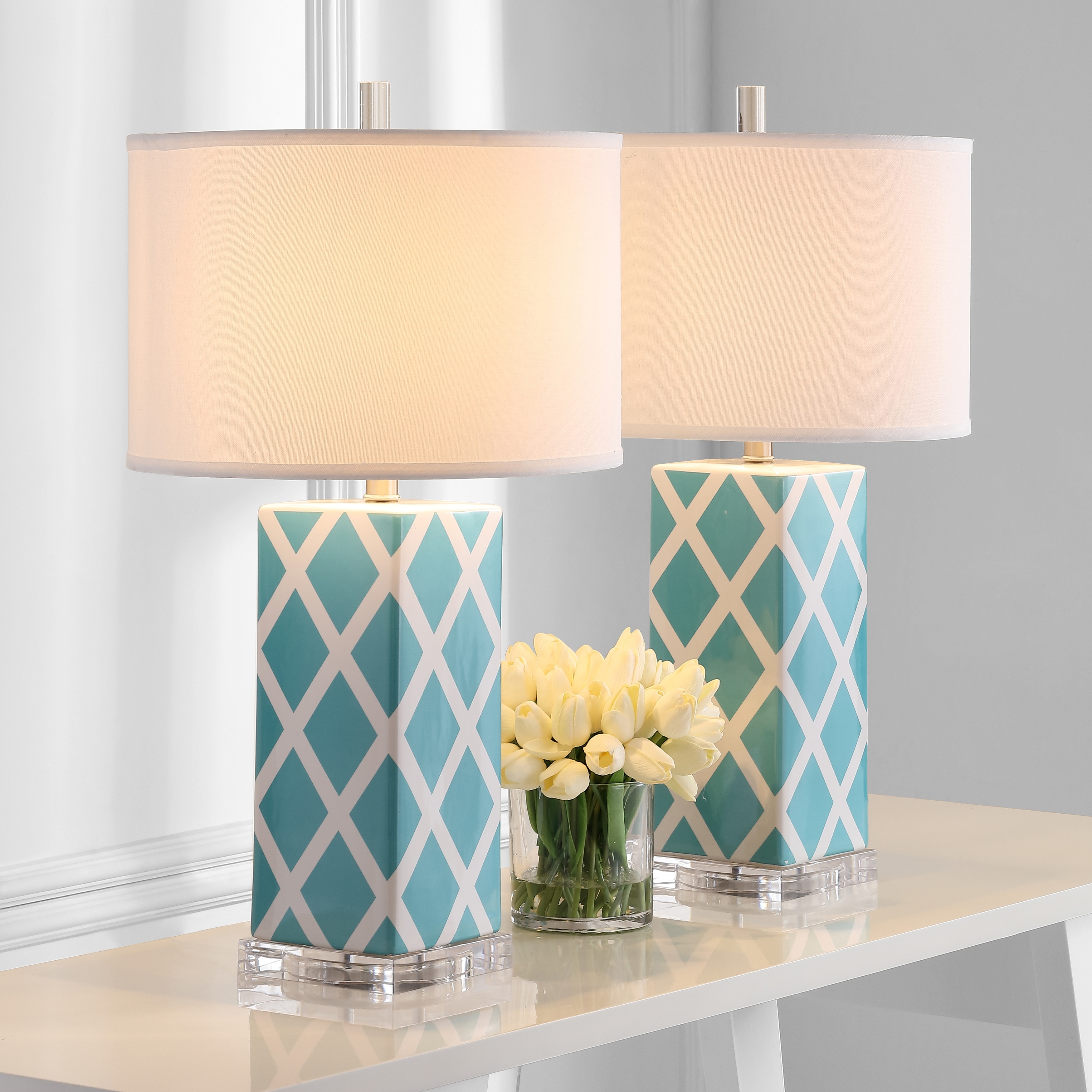 【Safavieh】テーブルランプ ライト 照明 LED付き ガラス Blue SAFAVIEH Lighting 27-inch Light Blue Garden Lattice Table