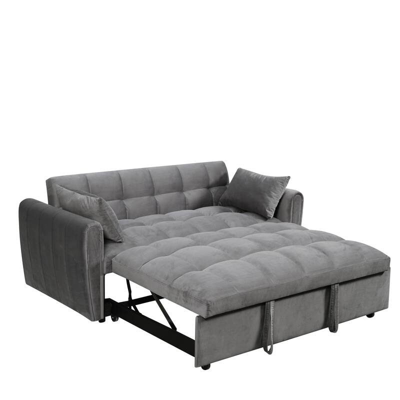 64.96" Velvet 3-in-1 Convertible Sofa Bed with Adjustable Back, Storage Pocket, and 500lb Weight Capacity