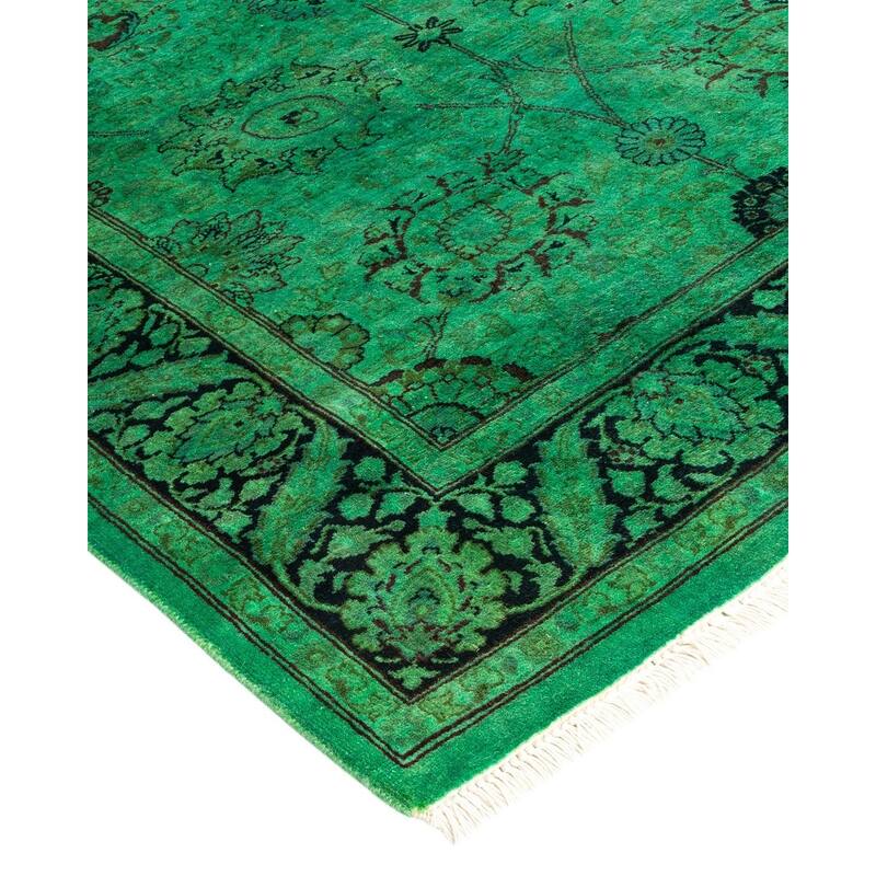 Overton Hand Knotted Wool Vintage Inspired Modern Contemporary Overdyed Green Area Rug - 3' 0" x 5' 2"