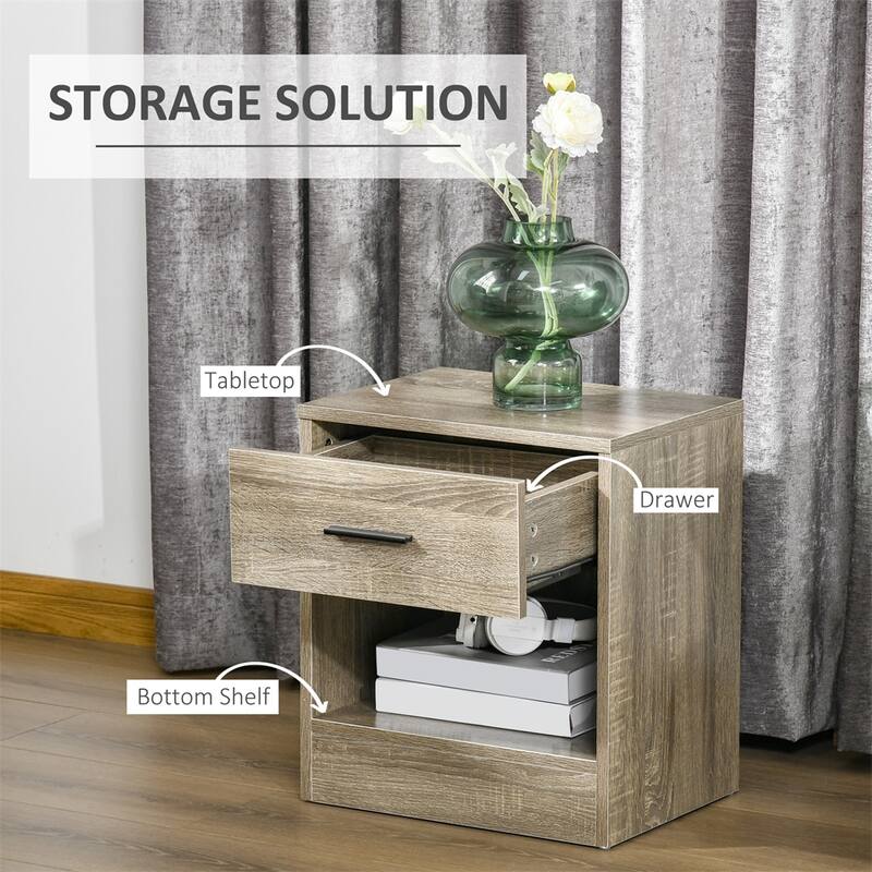 Modern Bedside Table with Storage Shelf and Drawer