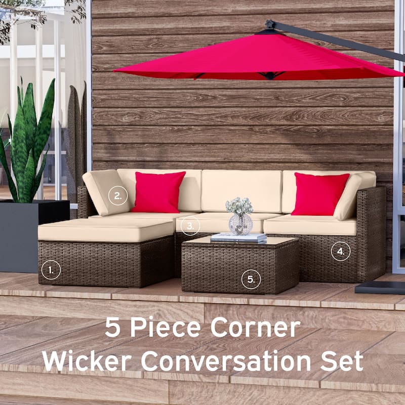 Nestl 5 Piece Outdoor Wicker Patio Furniture Set - Patio Furniture Set with Sectional Patio Seating