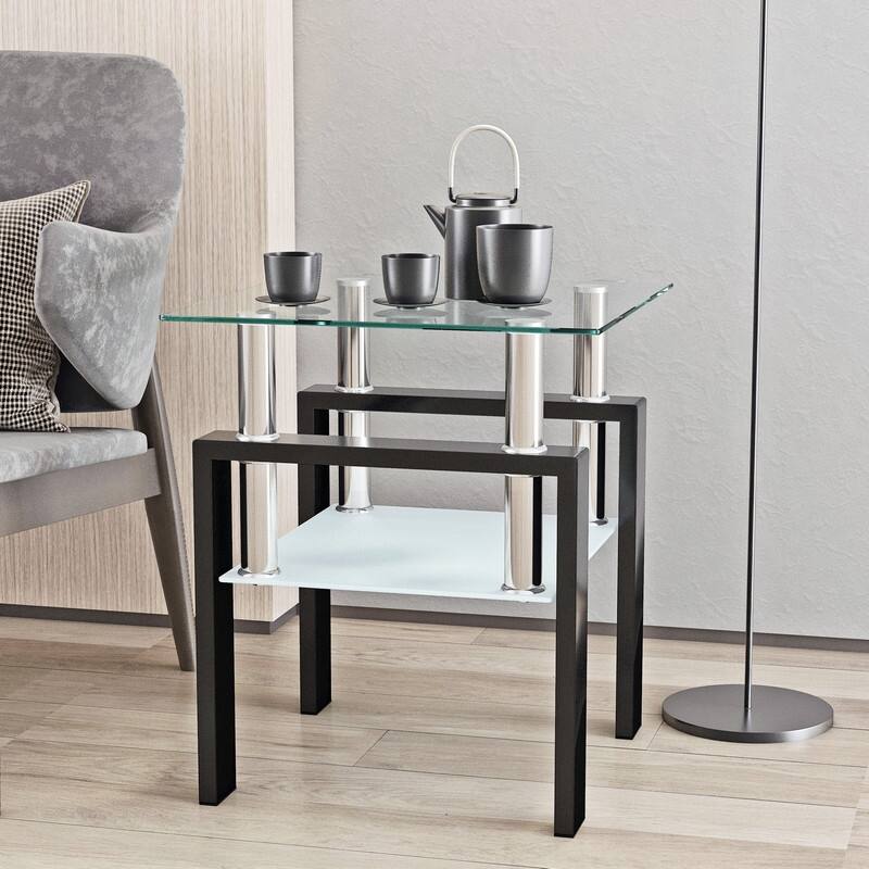 1-Piece Modern Tempered Glass Tea Table Coffee Table End Table, Square Table for Living Room - Transparent