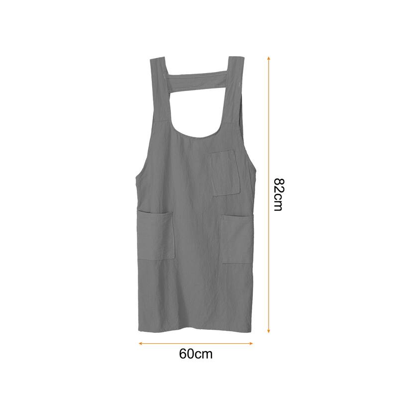 Cross Back Cotton Chef Aprons Kitchen Cooking Apron with 3 Pockets - 80x60cm - Grey