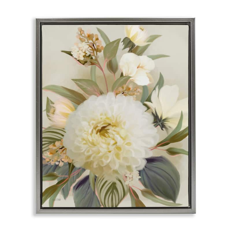 Stupell Elegant Dahlia Bundle Framed Floater Canvas Wall Art Design By House Fenway - 25 x 31 - Grey