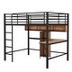 preview thumbnail 4 of 10, Full Size Metal & Wood Loft Bed with L-Shaped Desk and Shelves, Black and Brown