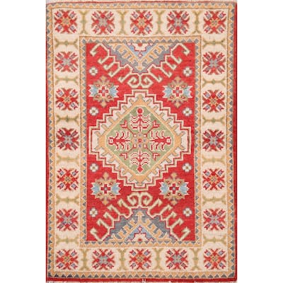 Geometric Kazak Oriental Accent Rug Hand-Knotted Wool Carpet - 2'1" x 2'11"