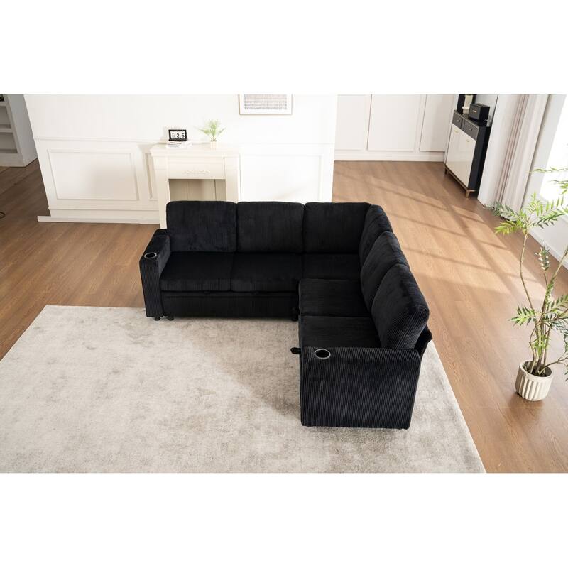 83.66" L-Shaped Sectional Sofa with Storage and Pull Out Bed