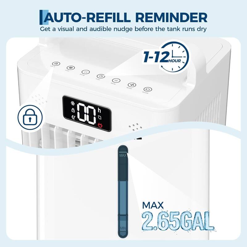 2.6Gal Portable Cooling Fan, Evaporative Air Cooler with Touch Screen, Remote for Bedroom, Home, Office