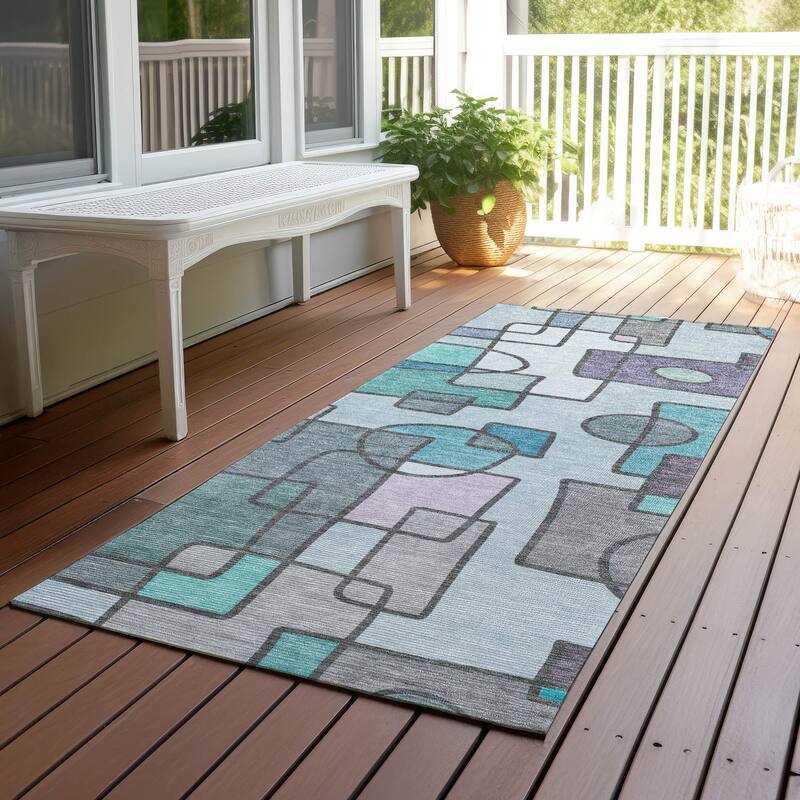 Machine Washable Indoor/ Outdoor Contemporary Prenner Chantille Rug - Teal - 2'3" x 7'6"
