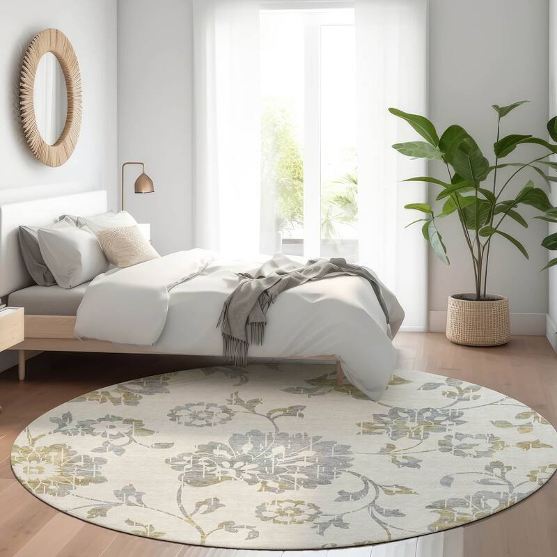 Machine Washable Indoor/ Outdoor Chantille Modern Floral Rug