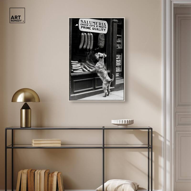 Window Shopping Pup Canvas by Art Remedy