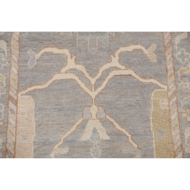 Hand Knotted Oriental 100% Wool Carpet Transitional Floral Greys & Charcoal Oushak Runner Rug - 11' 7'' X 2' 11''