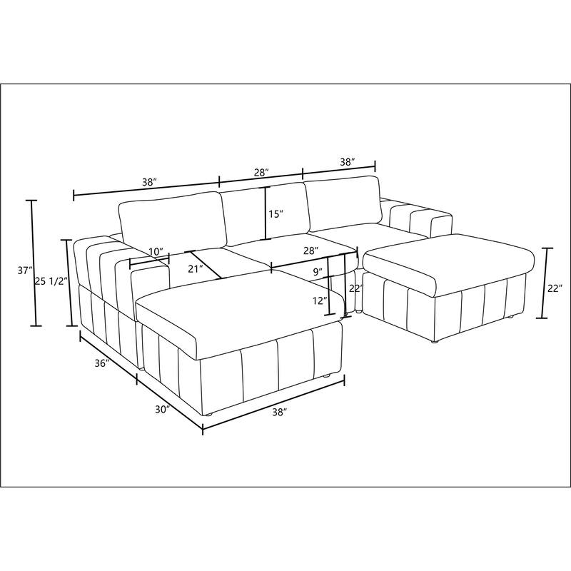 104'' Modern 5 Seaters Corduroy Sectional Sofa with 2 Ottomans, U-Shaped Modular Couch