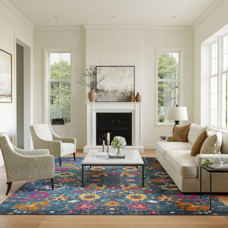 Nourison Passion Boho French Country Floral Area Rug. - 8' x 10' - Denim - Runner
