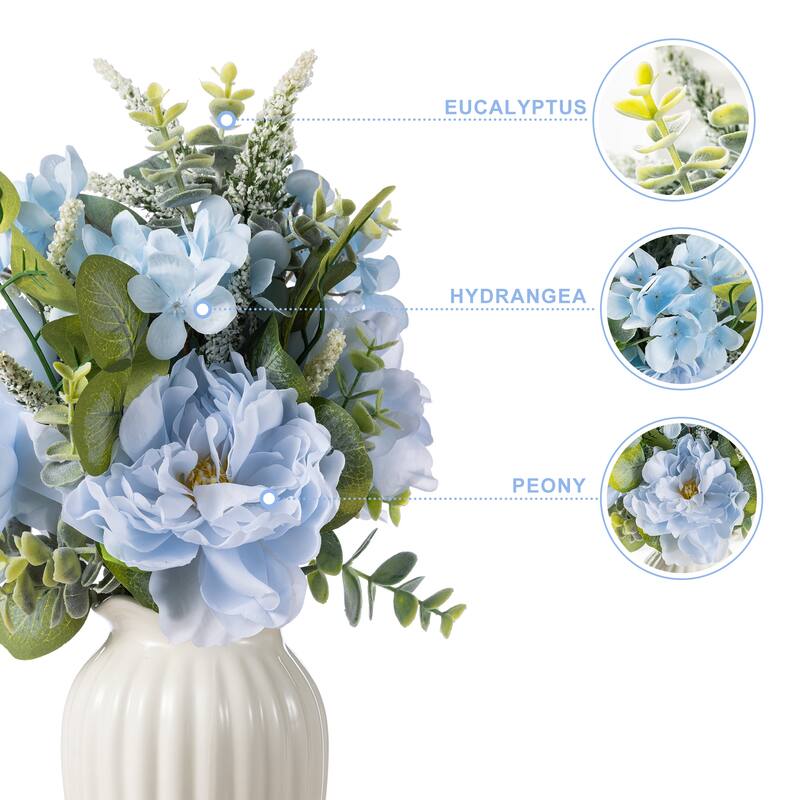 Glitzhome 24"D Blue Peony & Hydrangea Floral Wreath Includes a Complimentary Black Metal Wreath Hanger