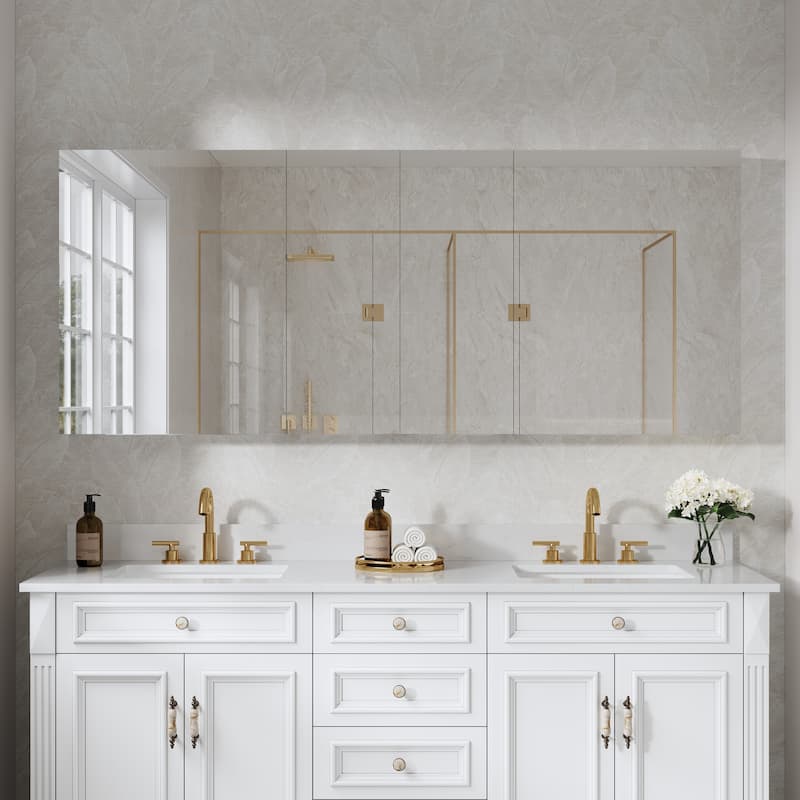30'H Bathroom Recessed or Surface Wall Mount Medicine Cabinet With Adjustable Glass Shelves - 2430R-1230R-1230L-2430L