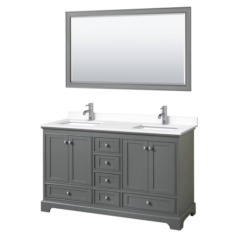 Wyndham Collection Deborah 60" Free Standing Double Basin Vanity Set - Dark Gray / White Cultured Marble Top / Polished