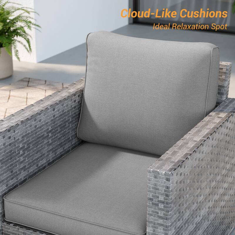 BONOSUKI 3Pcs Patio Swivel Rocking Sofa Set Grey Rattan w/Side Table