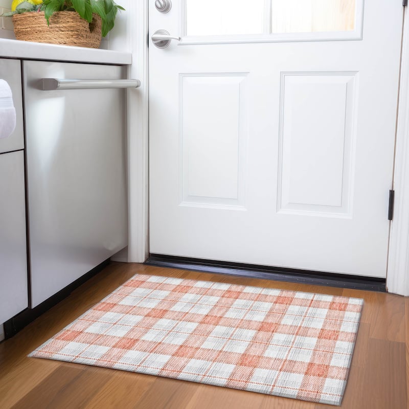 Premium Washable Super Soft Plaid Mayfield Rug - Coral - 1'8" x 2'6"