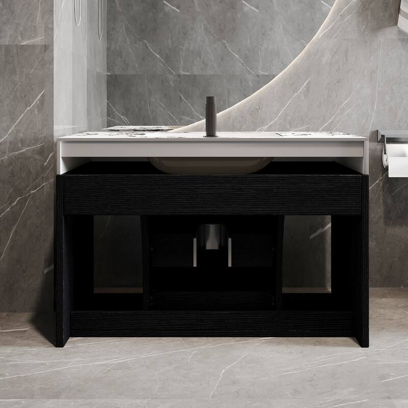 29.9" Modern Floating Bathroom Vanity with Sintered Stone Top, Ceramic Undermount Sink Wall-Mounted for Bathroom