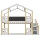 preview thumbnail 16 of 14, Twin over Twin House Bunk Bed with White Storage Staircase and Blackboards