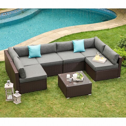 COSIEST 7-piece Outdoor Patio Furniture Wicker Sectional Sofa Set (Color Options Available)