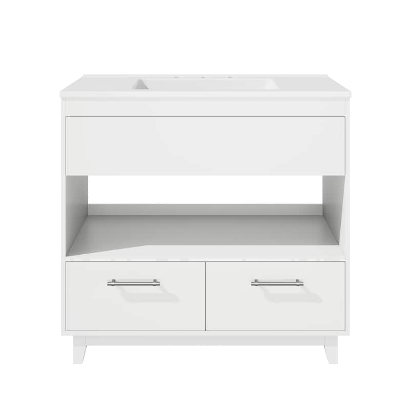 36-in Undermount Single Sink Bathroom Vanity with White Polymarble Top