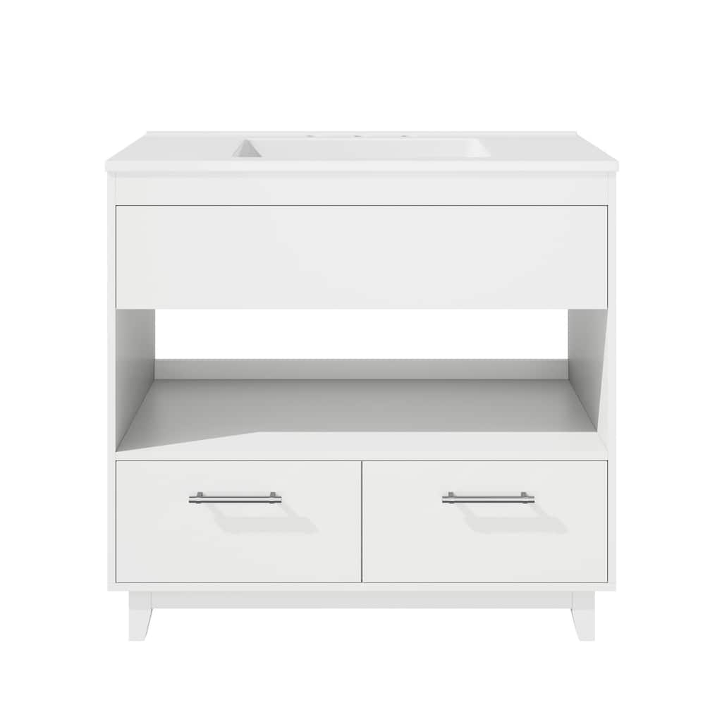 36-in Undermount Single Sink Bathroom Vanity with White Polymarble Top