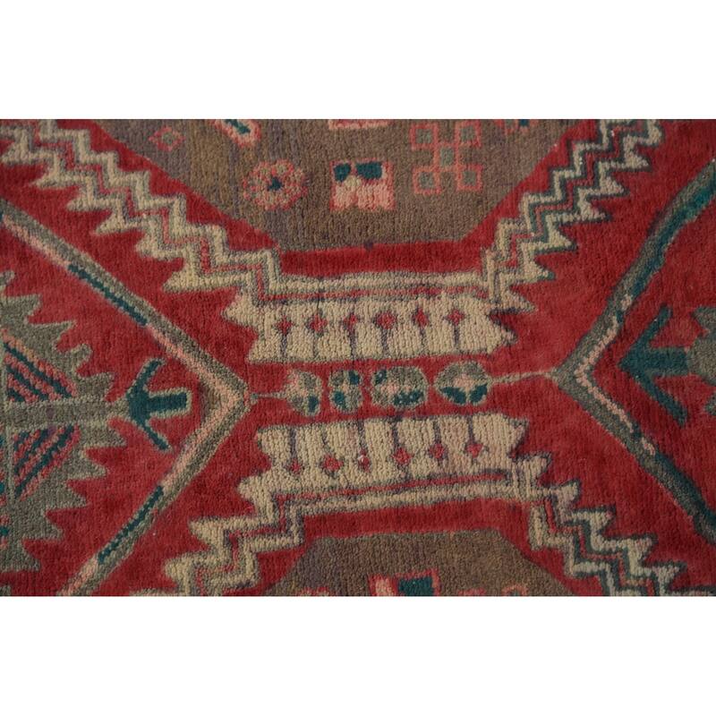 Tribal Geometric Ardebil Persian Runner Rug Hand-Knotted Wool Carpet - 3'7"x 12'0"